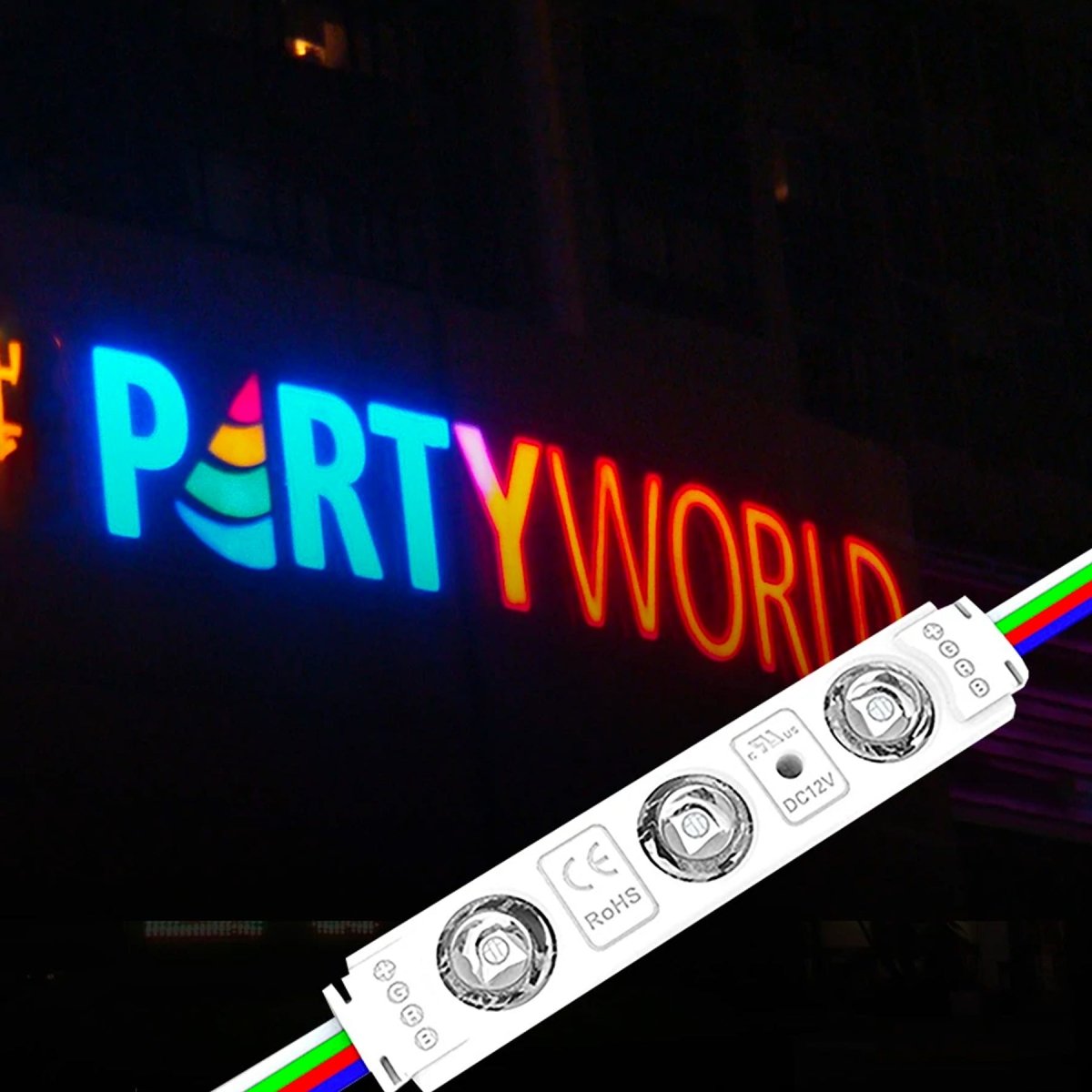 RGB LED Module Lights, 3LEDs/Mod, DC12V, 0.65W, Waterproof Decorative Light for Letter Sign Advertising Signs with Tape Adhesive Backside (40-Pack)