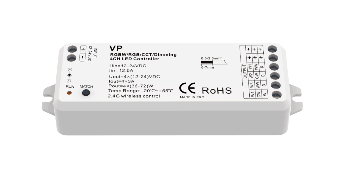 RGBW LED Controller - Wireless Remote w/ Dynamic Color-Changing Modes