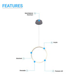Ring 1-Light LED Unique Design Pendant, 34W, 3000K (Warm White), 1028LM, Dimmable, Aluminum Body Finish, Pendant Mounting