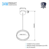 Ring 1-Light LED Unique Design Pendant, 34W, 3000K (Warm White), 1028LM, Dimmable, Aluminum Body Finish, Pendant Mounting