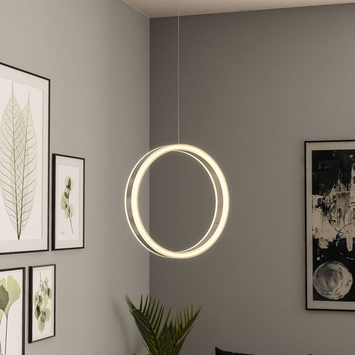 Ring 1-Light LED Unique Design Pendant, 34W, 3000K (Warm White), 1028LM, Dimmable, Aluminum Body Finish, Pendant Mounting