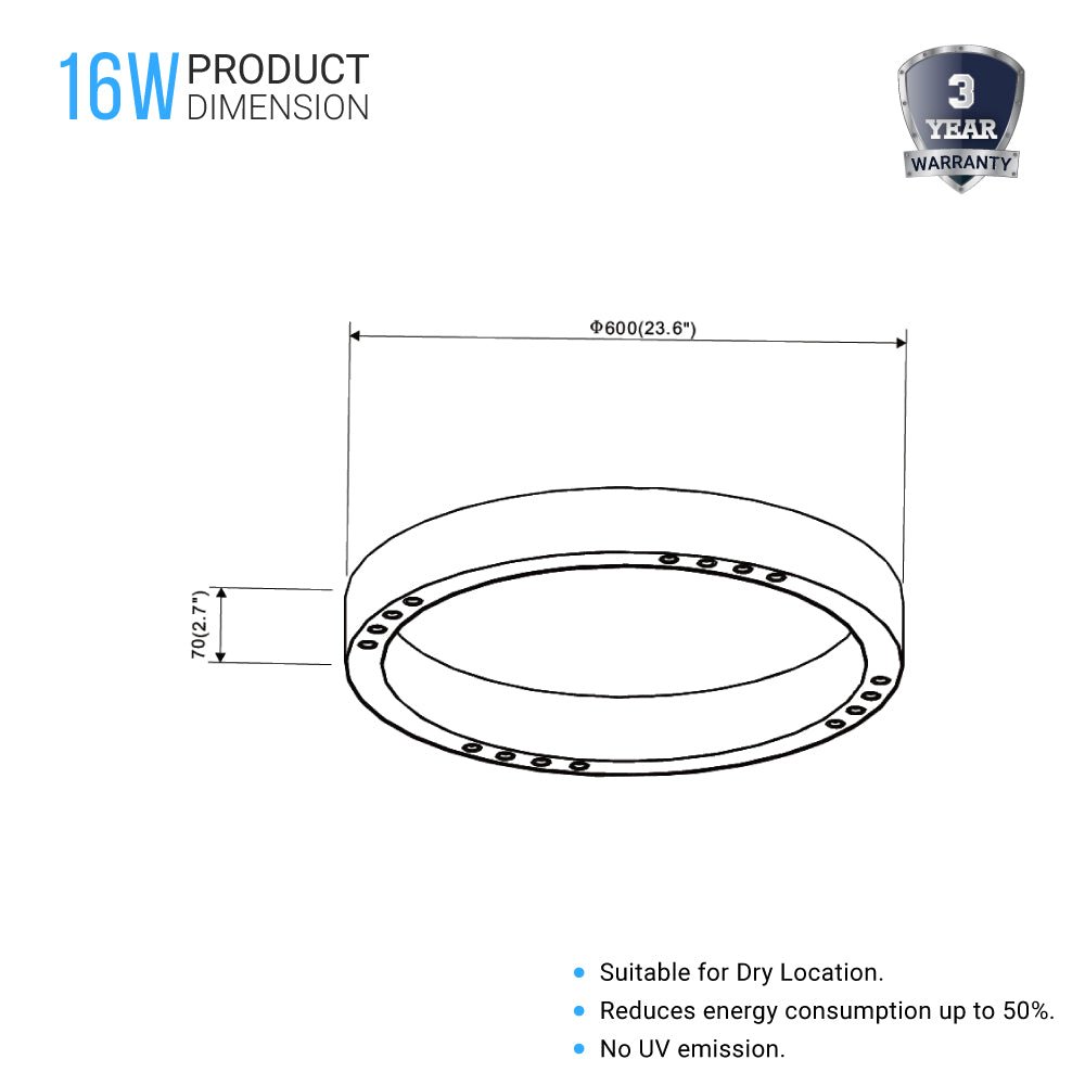 Ring Flush Mount LED Lighting Fixture, 16W/24W, 3000K, 800LM/1200LM, Close to Ceiling lights, Dimmable