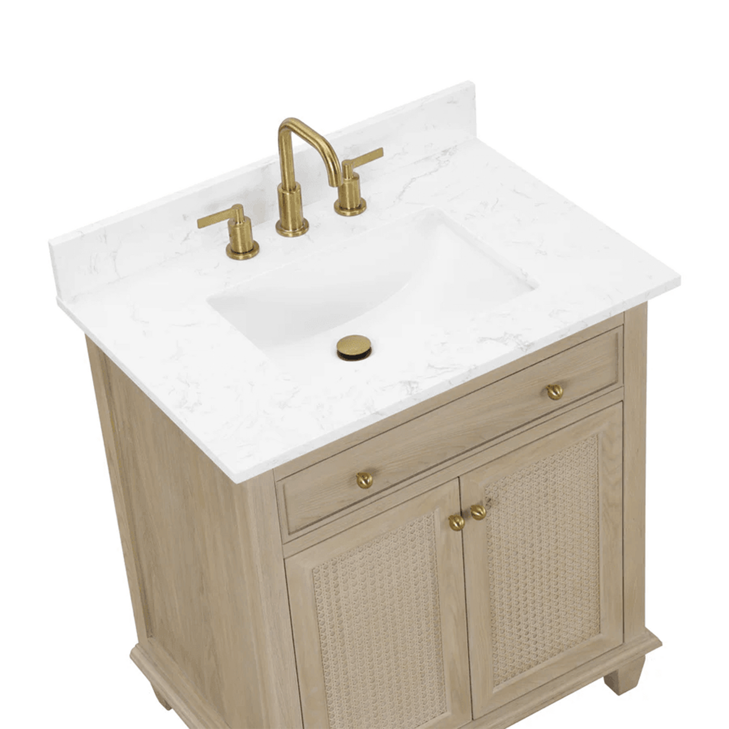 Ronnie Freestanding Solid Wood Bathroom Vanity With Carrara White Quartz Sink Top & 4 In. Backsplash in Nature Wood Finish