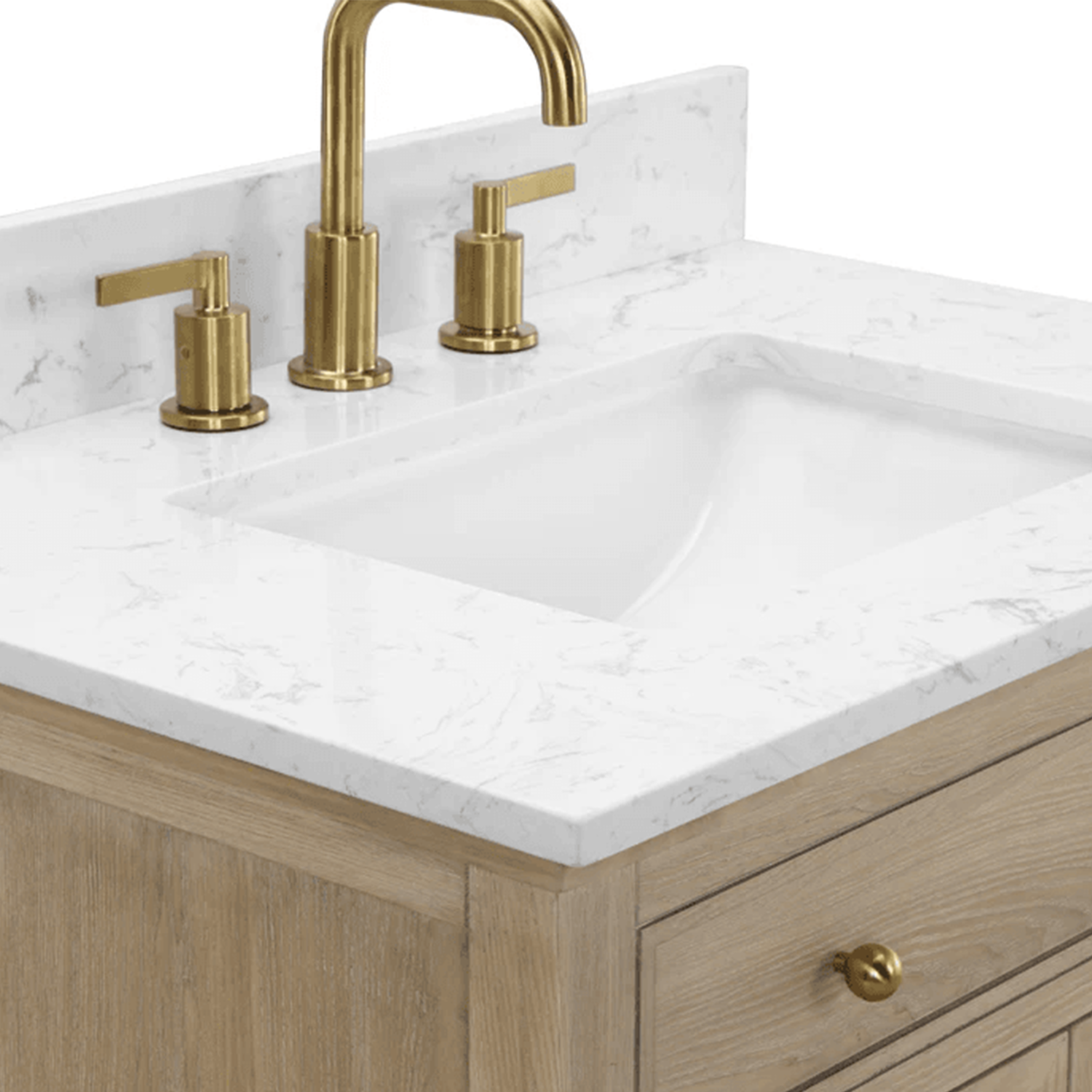 Ronnie Freestanding Solid Wood Bathroom Vanity With Carrara White Quartz Sink Top & 4 In. Backsplash in Nature Wood Finish