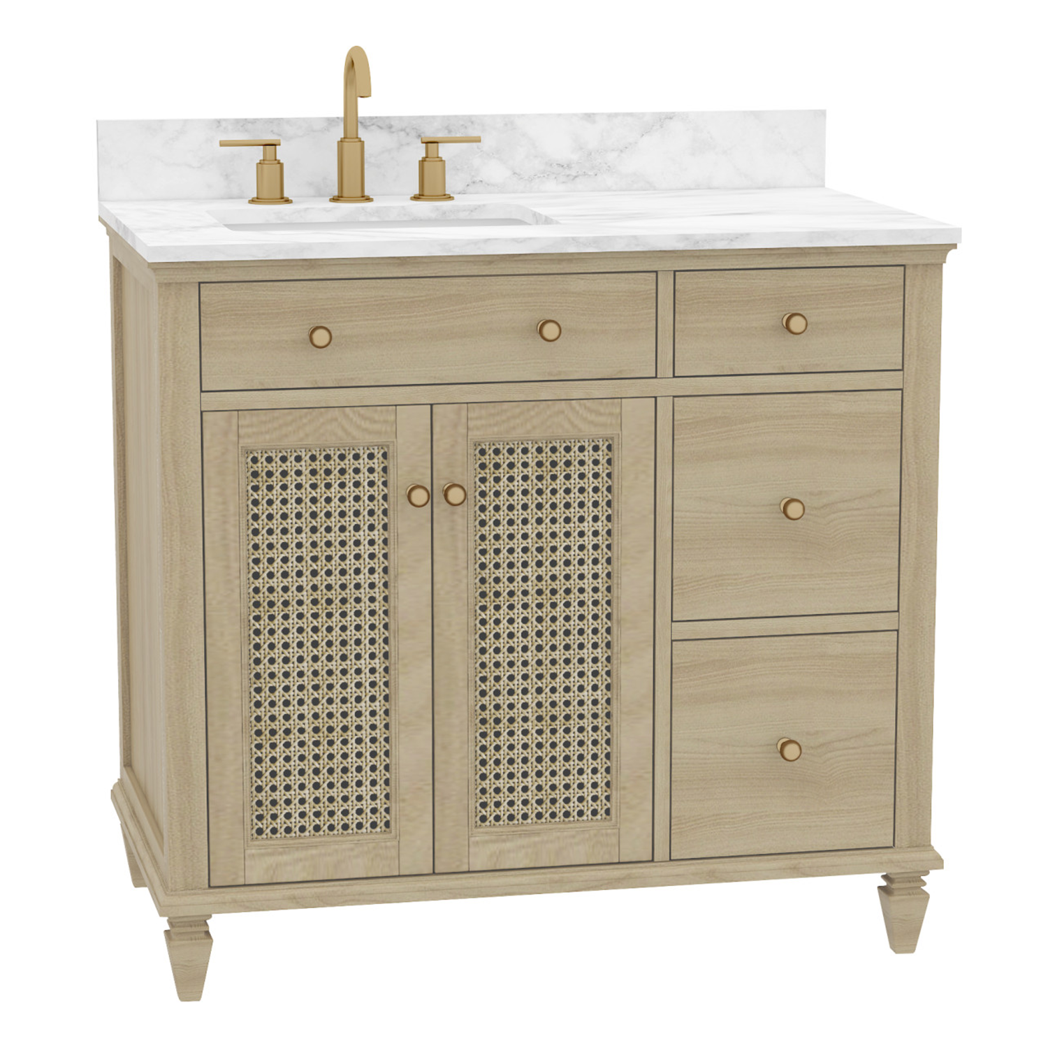 Ronnie Freestanding Solid Wood Bathroom Vanity With Pure White Quartz Sink Top & 4 In. Backsplash in Nature Wood Finish