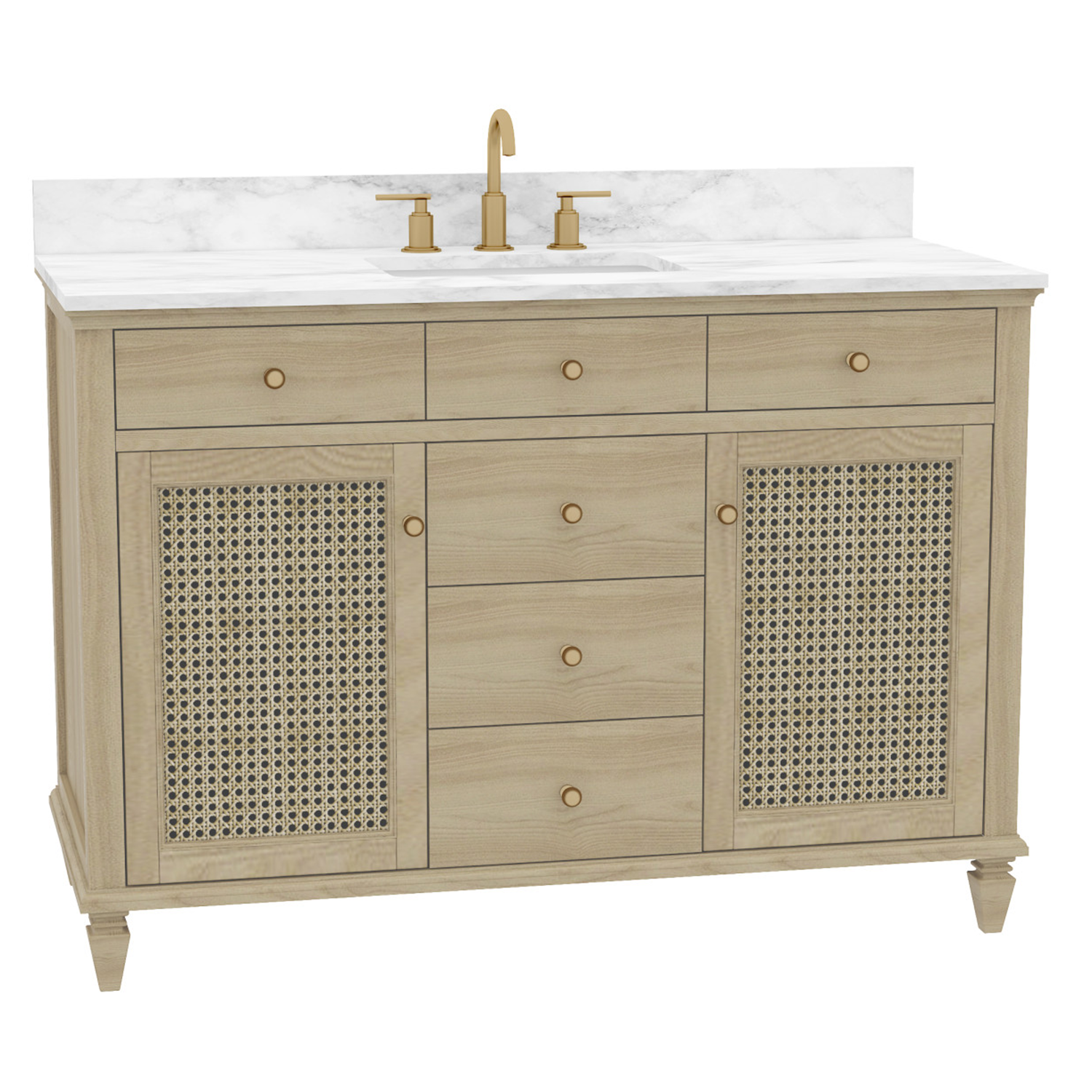 Ronnie Freestanding Solid Wood Bathroom Vanity With Carrara White Quartz Sink Top & 4 In. Backsplash in Nature Wood Finish
