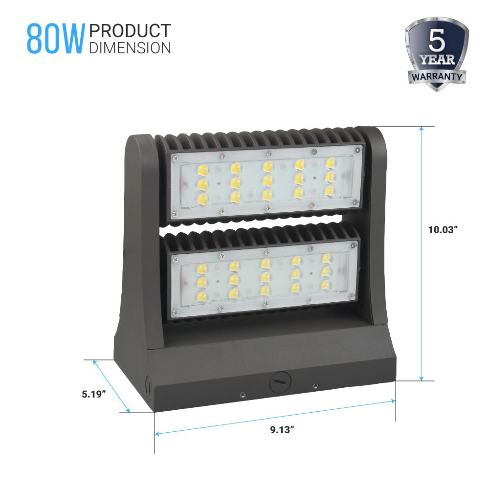 Rotatable LED Wall Pack Light 80W 5700K, 10800LM, Black, UL, DLC Premium, IP65, Adjustable Head Can be used as Up/Down Light, Outdoor Rotatable Wall Light