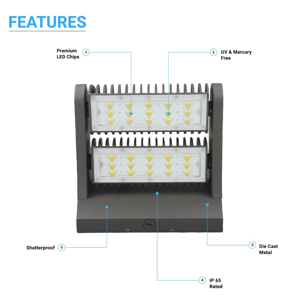 Rotatable LED Wall Pack Light 80W 5700K, 10800LM, Black, UL, DLC Premium, IP65, Adjustable Head Can be used as Up/Down Light, Outdoor Rotatable Wall Light