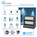 Rotatable LED Wall Pack Light 80W 5700K, 10800LM, Black, UL, DLC Premium, IP65, Adjustable Head Can be used as Up/Down Light, Outdoor Rotatable Wall Light