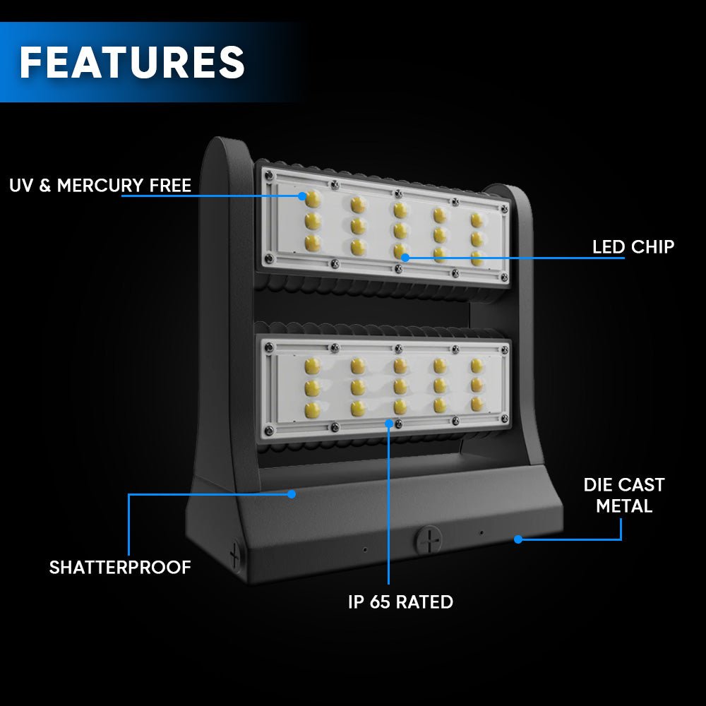 Rotatable LED Wall Pack Light 80W 5700K, 10800LM, Black, UL, DLC Premium, IP65, Adjustable Head Can be used as Up/Down Light, Outdoor Rotatable Wall Light