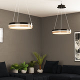 Round Chandelier, Matte Black + Wood Finish, 33W, 3000K (Warm White), 961 Lumens, Dimmable Pendant