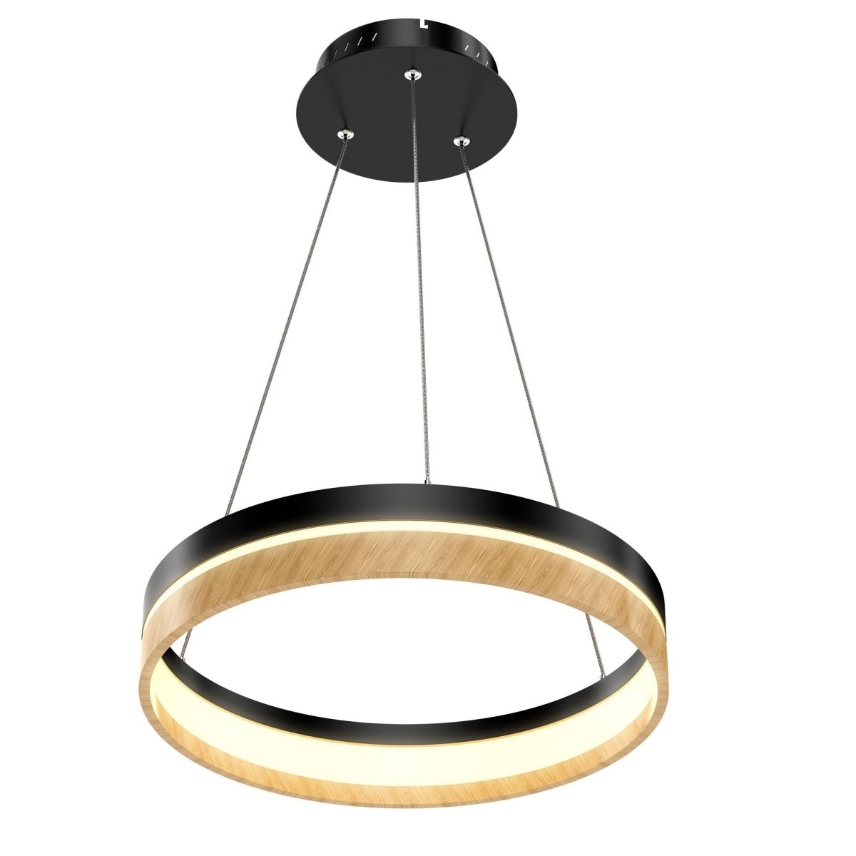 Round Chandelier, Matte Black + Wood Finish, 33W, 3000K (Warm White), 961 Lumens, Dimmable Pendant
