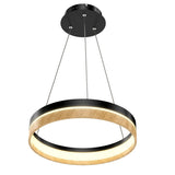 Round Chandelier, Matte Black + Wood Finish, 33W, 3000K (Warm White), 961 Lumens, Dimmable Pendant