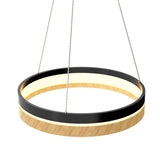 Round Chandelier, Matte Black + Wood Finish, 33W, 3000K (Warm White), 961 Lumens, Dimmable Pendant