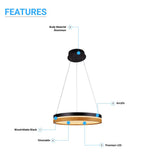 Round Chandelier, Matte Black + Wood Finish, 33W, 3000K (Warm White), 961 Lumens, Dimmable Pendant