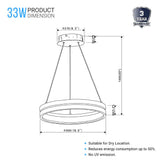 Round Chandelier, Matte Black + Wood Finish, 33W, 3000K (Warm White), 961 Lumens, Dimmable Pendant