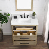 Safford 36 In. Freestanding Solid Wood Bathroom Vanity with Carrara White Engineered Stone Sink Top & 4 In. Backsplash in Light wooden finish