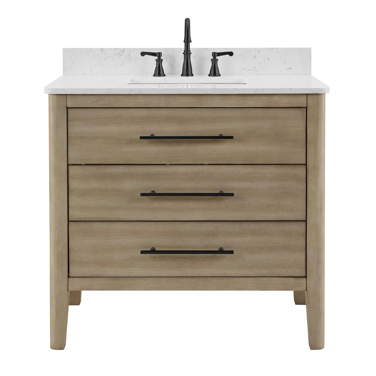 Safford 36 In. Freestanding Solid Wood Bathroom Vanity with Carrara White Engineered Stone Sink Top & 4 In. Backsplash in Light wooden finish