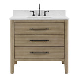 Safford 36 In. Freestanding Solid Wood Bathroom Vanity with Carrara White Engineered Stone Sink Top & 4 In. Backsplash in Light wooden finish