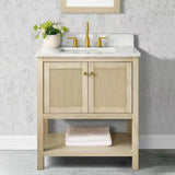 Salem Freestanding Solid Wood Bathroom Vanity With Carrara White Marble Sink Top & 4 In. Backsplash in Nature Wood Finish