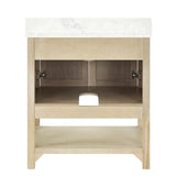 Salem Freestanding Solid Wood Bathroom Vanity With Carrara White Marble Sink Top & 4 In. Backsplash in Nature Wood Finish
