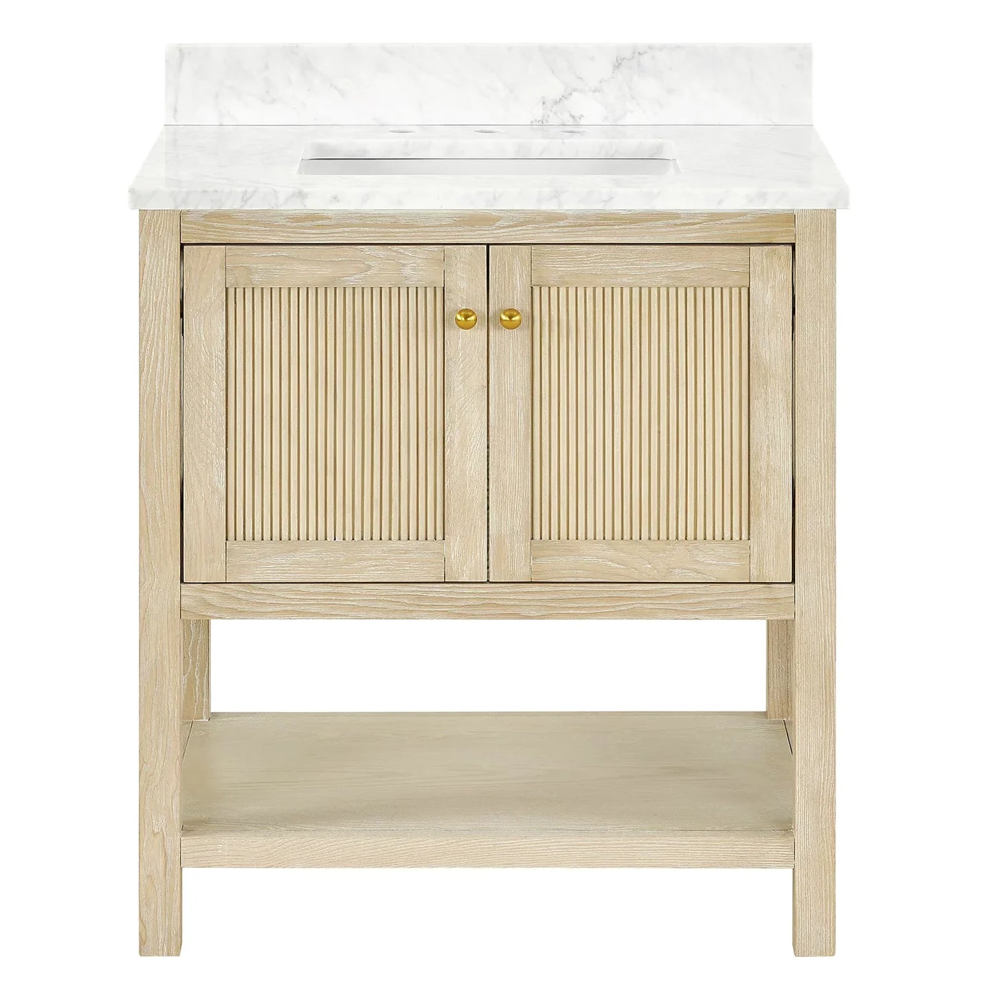 Salem Freestanding Solid Wood Bathroom Vanity With Carrara White Marble Sink Top & 4 In. Backsplash in Nature Wood Finish