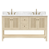 Salem Freestanding Solid Wood Bathroom Vanity With Carrara White Marble Sink Top & 4 In. Backsplash in Nature Wood Finish