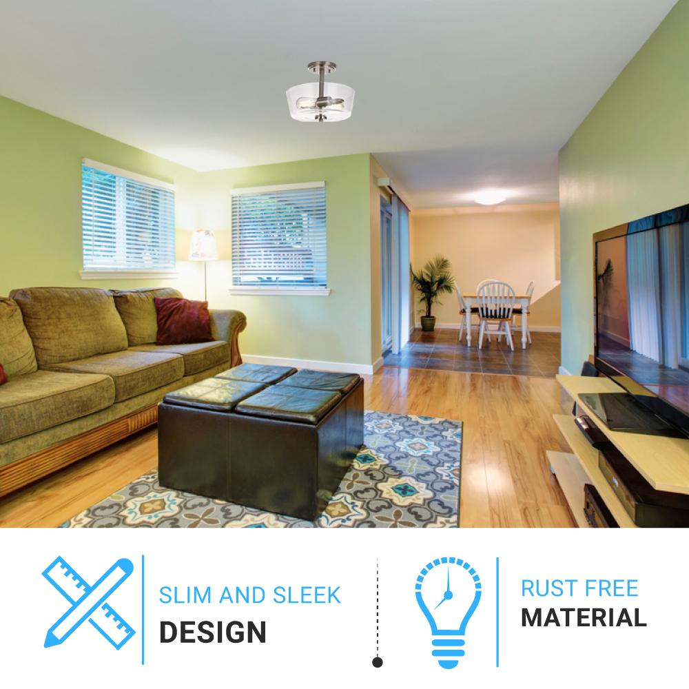 Semi Flush Mount Ceiling Lights, 2-Lights E26 Base, Round, UL Listed for Damp Location, 3 Years Warranty