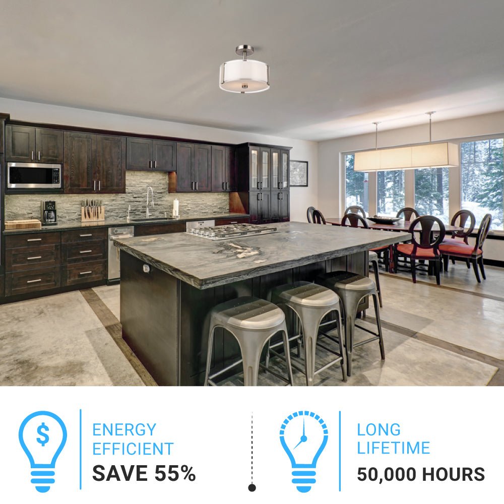 Semi Flush Mount Ceiling Lights, Drum Shape, Brushed Nickel Finish and Frosted Glass Shade, E26 Base, UL Listed - Damp Location