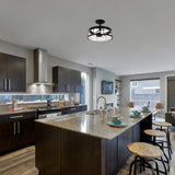 Semi Flush Mount Ceiling Lights, Drum Shape, Matte Black Finish with Clear Glass Shade, E26 Base, UL Listed, Hallway Light Fixtures