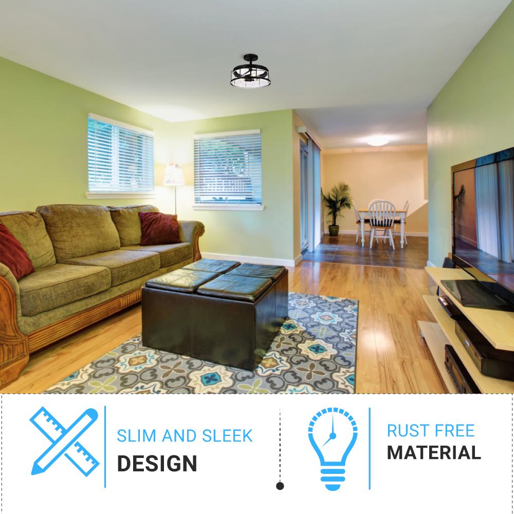 Semi Flush Mount Ceiling Lights, Drum Shape, Matte Black Finish with Clear Glass Shade, E26 Base, UL Listed, Hallway Light Fixtures