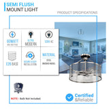 Semi Flush Mount Ceiling Lights, Drum Shape, Steel Cage Matte Black Finish, E26 Base, UL Listed, 3 Years Warranty