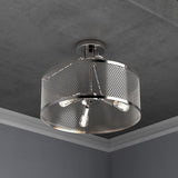 Semi Flush Mount Ceiling Lights, Drum Shape, Steel Cage Matte Black Finish, E26 Base, UL Listed, 3 Years Warranty