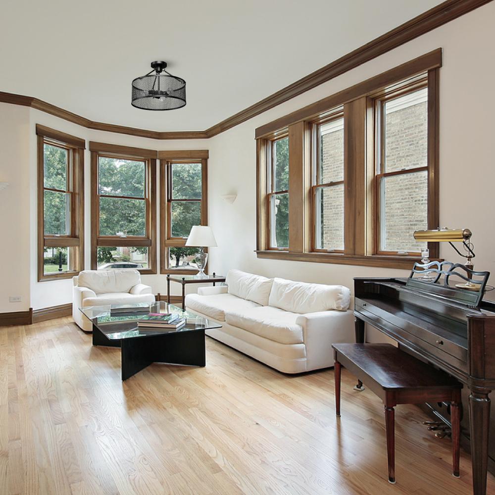 Semi Flush Mount Ceiling Lights, Drum Shape, Steel Cage Matte Black Finish, E26 Base, UL Listed, 3 Years Warranty