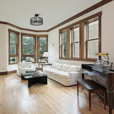 Semi Flush Mount Ceiling Lights, Drum Shape, Steel Cage Matte Black Finish, E26 Base, UL Listed, 3 Years Warranty