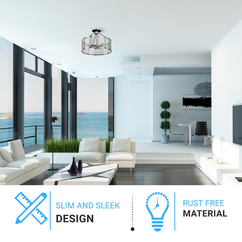 Semi Flush Mount Ceiling Lights, Drum Shape, Steel Cage Matte Black Finish, E26 Base, UL Listed, 3 Years Warranty