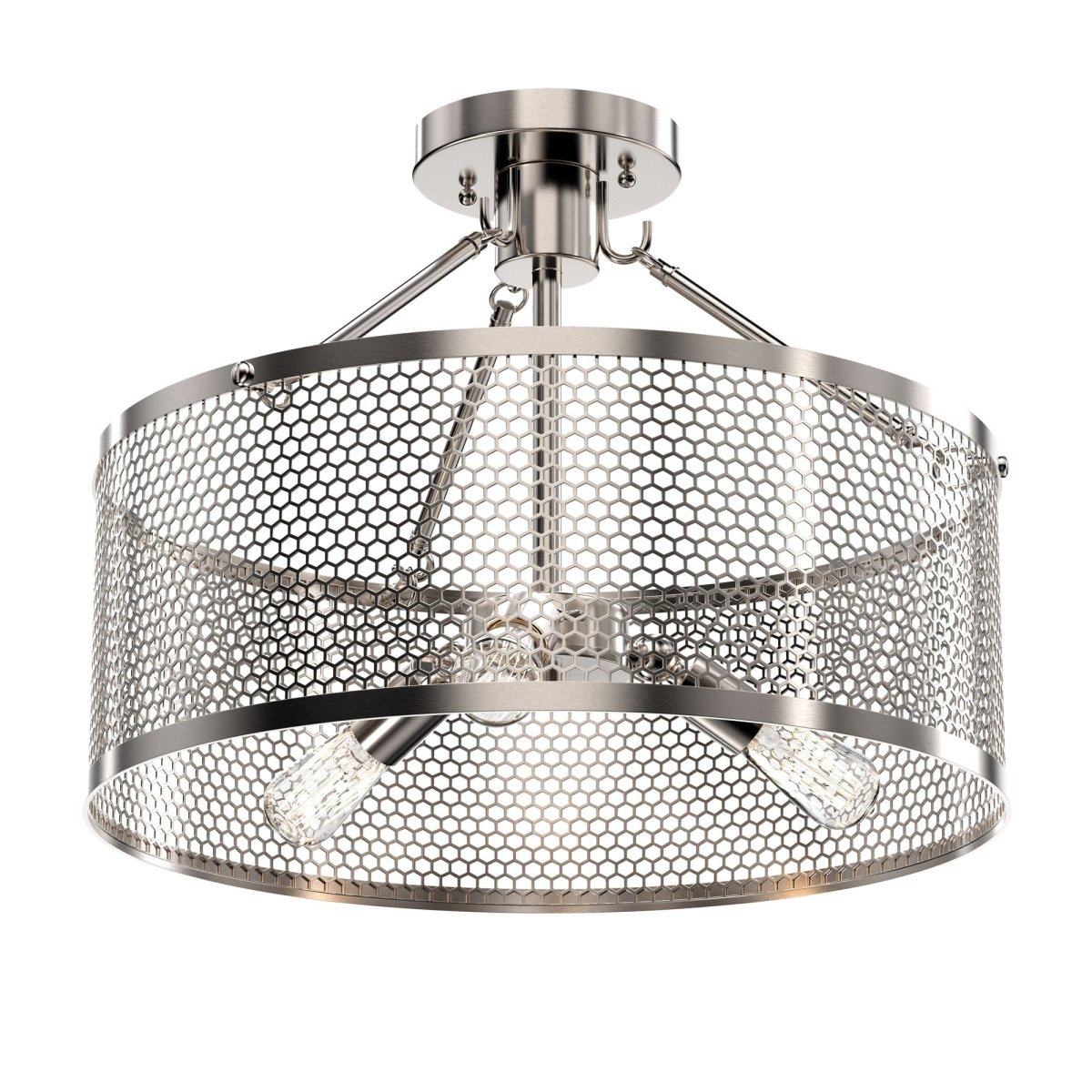 Semi Flush Mount Ceiling Lights, Drum Shape, Steel Cage Matte Black Finish, E26 Base, UL Listed, 3 Years Warranty