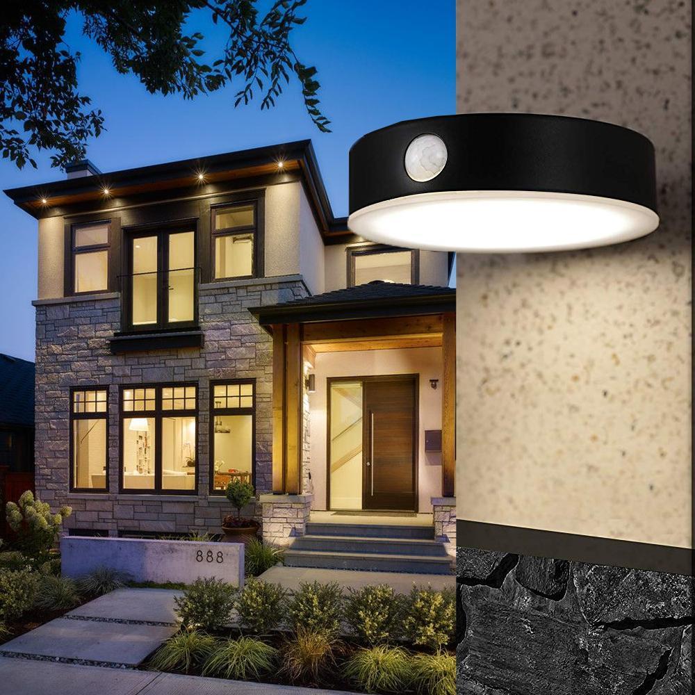 Smart Solar Outdoor LED Wall Lights with PIR Sensor, Round, HY06WSRB, Waterproof Outdoor Security Lights