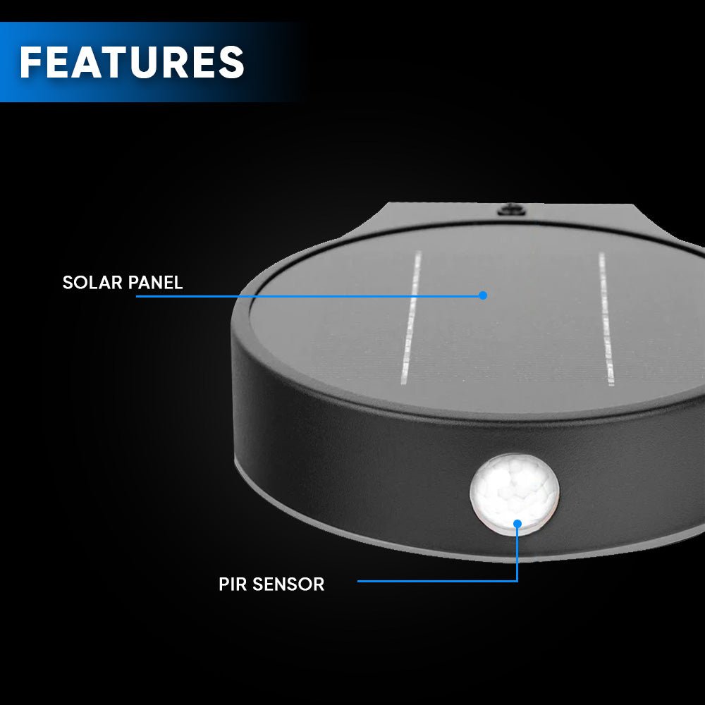 Smart Solar Outdoor LED Wall Lights with PIR Sensor, Round, HY06WSRB, Waterproof Outdoor Security Lights