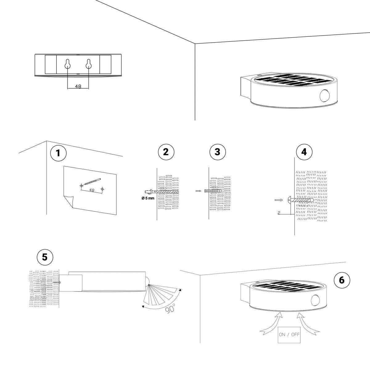 Smart Solar Outdoor LED Wall Lights with PIR Sensor, Round, HY06WSRB, Waterproof Outdoor Security Lights