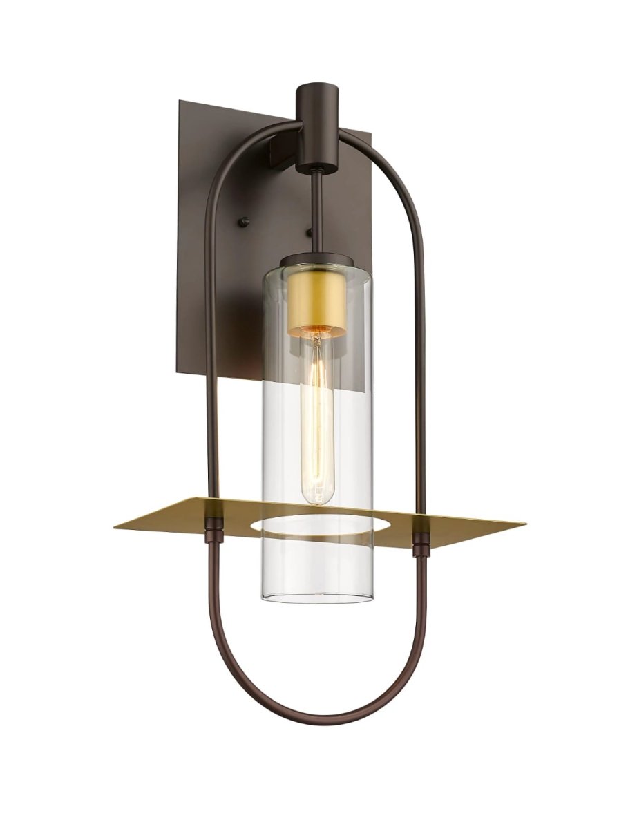 Smyth Outdoor Wall Sconce, E26 Socket 1X60W, Clear Glass, Bronze,  22" H x 12.5" W, Extends 7" from the wall