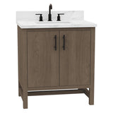 Solon Freestanding Solid Wood Bathroom Vanity with Calacatta Sintered Stone Sink Top with 4 In. Backsplash in Antique Elm Finish