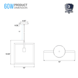 Square Shape Matte Black Pendant Light Fixture, E26 Base, UL Listed for Dry Location