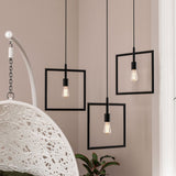 Square Shape Matte Black Pendant Light Fixture, E26 Base, UL Listed for Dry Location