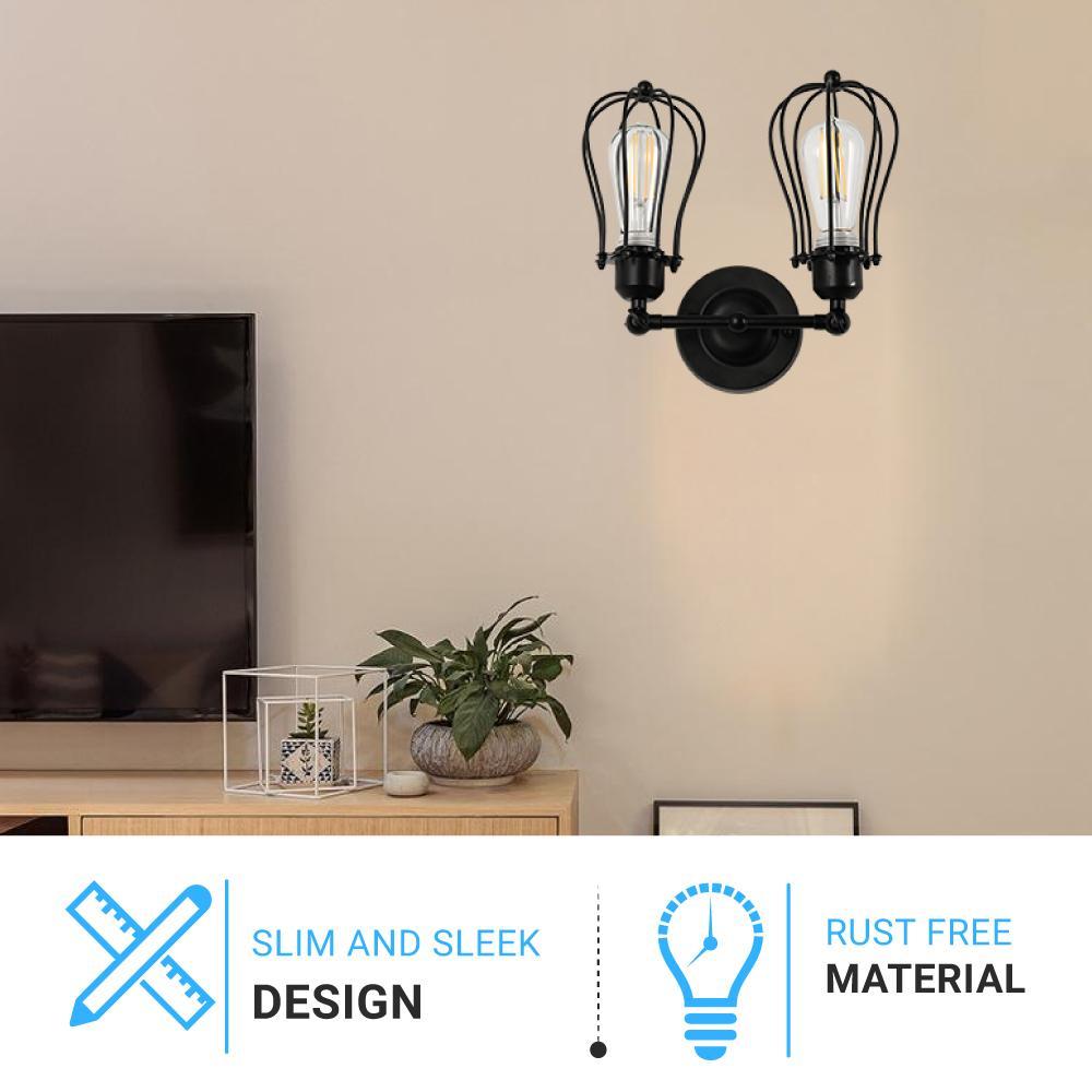 Steel Birdcage Wall Sconce Lighting Fixtures, Matte Black Finish, E26 Base, UL Listed, 3 Years Warranty