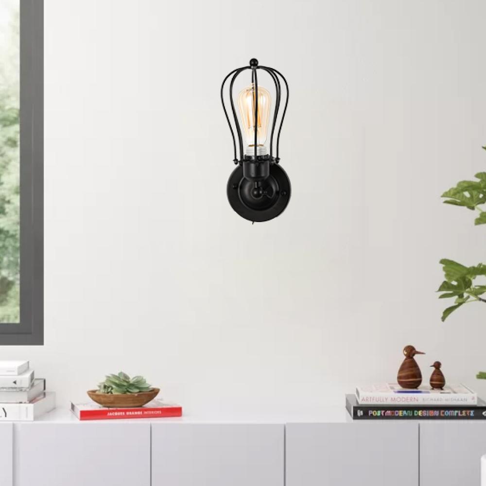Steel Birdcage Wall Sconce Lighting Fixtures, Matte Black Finish, E26 Base, UL Listed, 3 Years Warranty