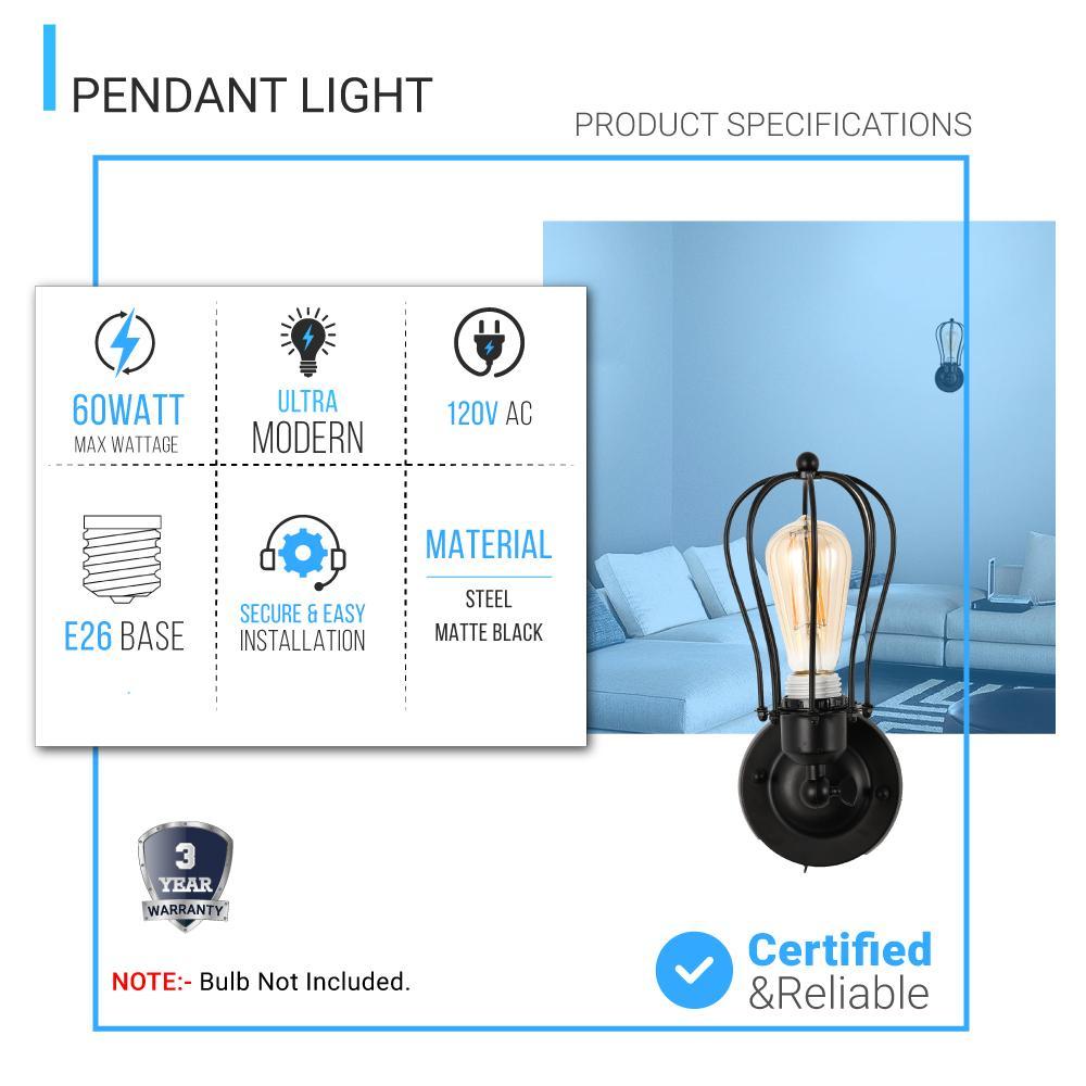 Steel Birdcage Wall Sconce Lighting Fixtures, Matte Black Finish, E26 Base, UL Listed, 3 Years Warranty