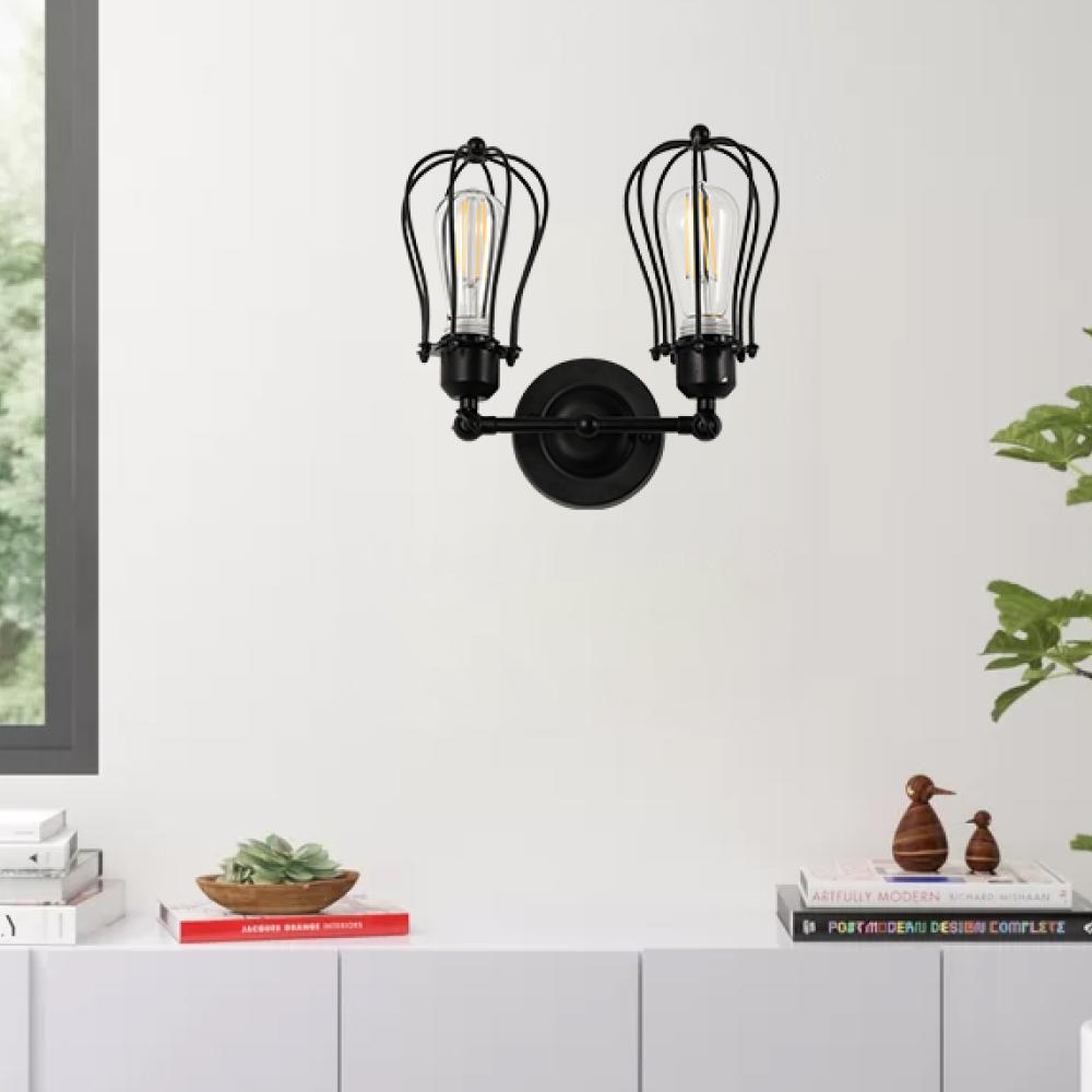 Steel Birdcage Wall Sconce Lighting Fixtures, Matte Black Finish, E26 Base, UL Listed, 3 Years Warranty