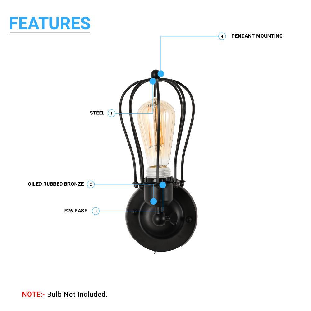 Steel Birdcage Wall Sconce Lighting Fixtures, Matte Black Finish, E26 Base, UL Listed, 3 Years Warranty