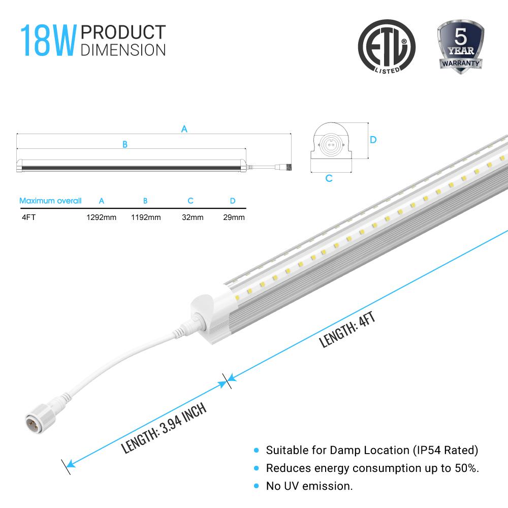 T8 4ft LED Freezer/Cooler Tube Light V Shape 18w 5000k Clear - Walk-in Cooler Light
